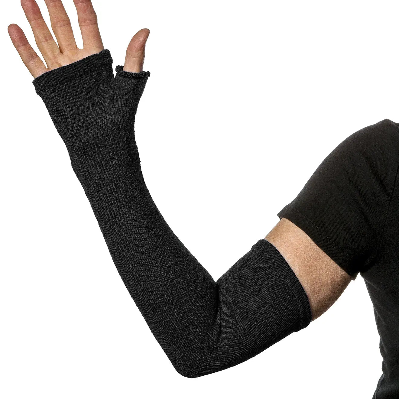 Long Fingerless Gloves - Weak thin skin protection Black